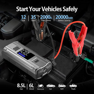 Cxy T13Plus 2000A Jump Starter Power Pack,65W in/Out Fast Charging 12V Car Jump Starter for Up to 8.5L Petrol or 6L Diesel Engines,Car Battery Booster Jump Starter with LCD Screen for Laptop Charging CXY